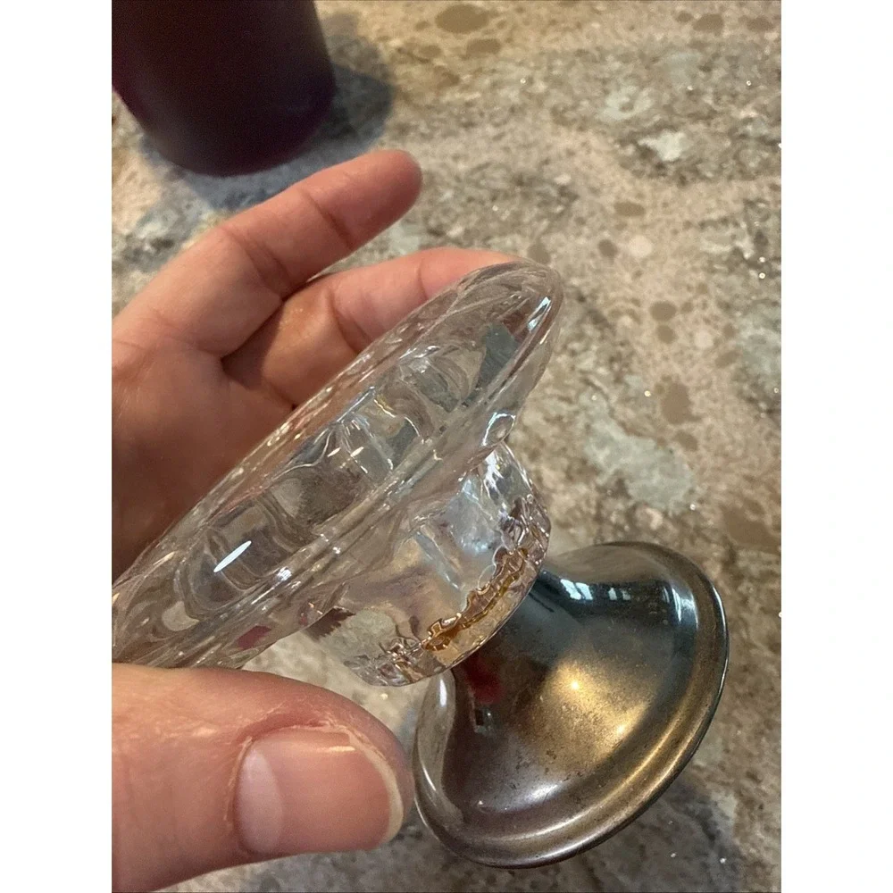 Vintage Glass Silver Played Candlestick  3.5